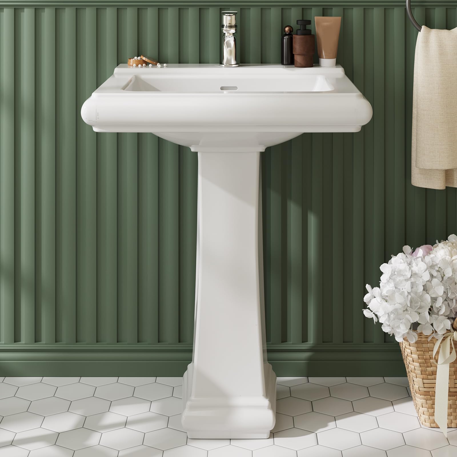 Home Bathroom Remodel - Lavabo de Pedestal Cuadrado de Cerámica