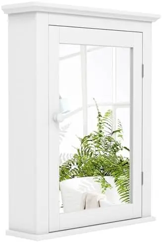 Bathroom Cabinet Mirror - Botiquín blanco con espejo, almacenamiento ajustable
