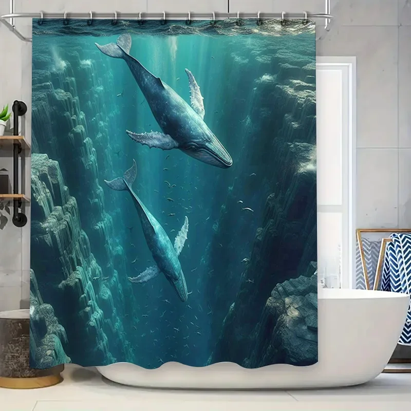 Home Bathroom Remodel - Cortina de ducha de ballena impresa