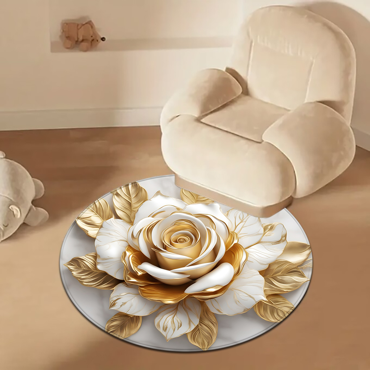 Alfombra redonda rosa de oro b - Home Bathroom Door Design reseña y precio
