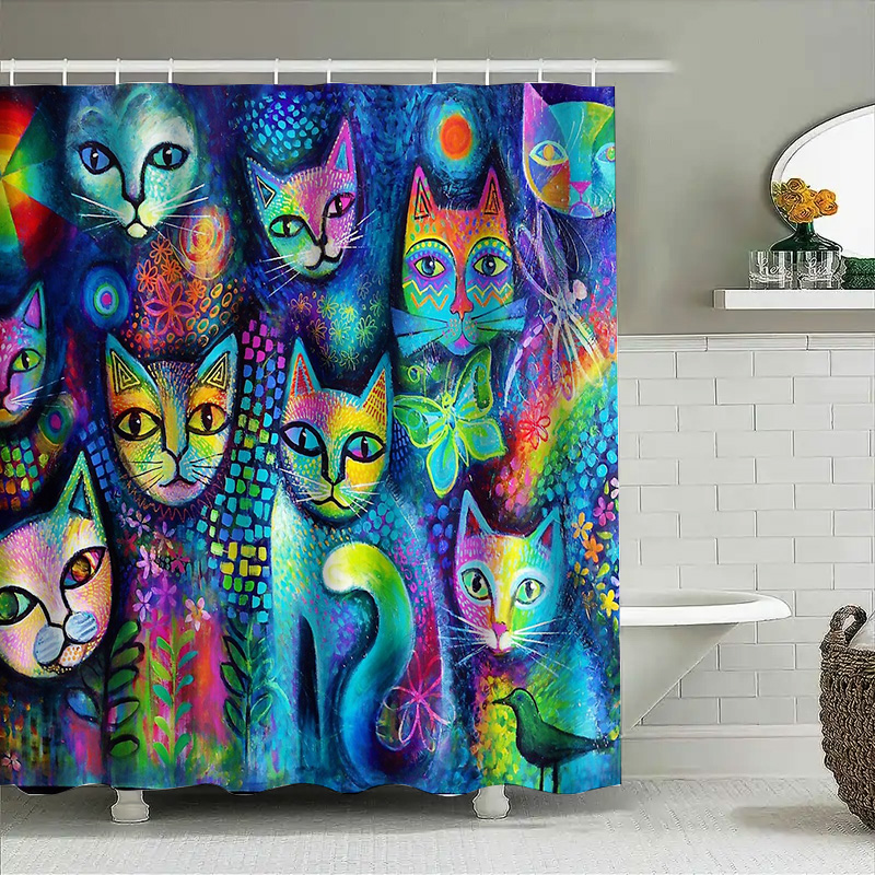 Cortina de ducha de gato, deco - Home Bathroom Decor Ideas reseña y precio